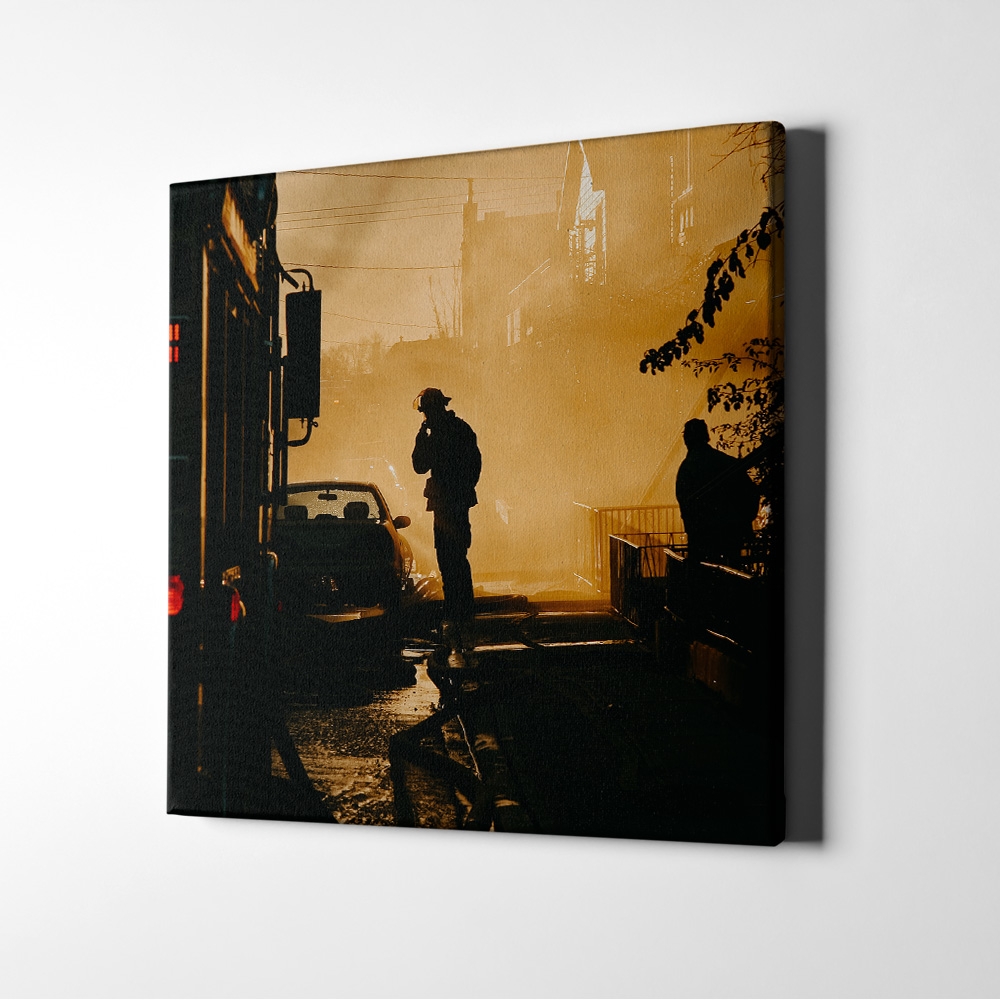 Fotocanvas brandweerman silhouette